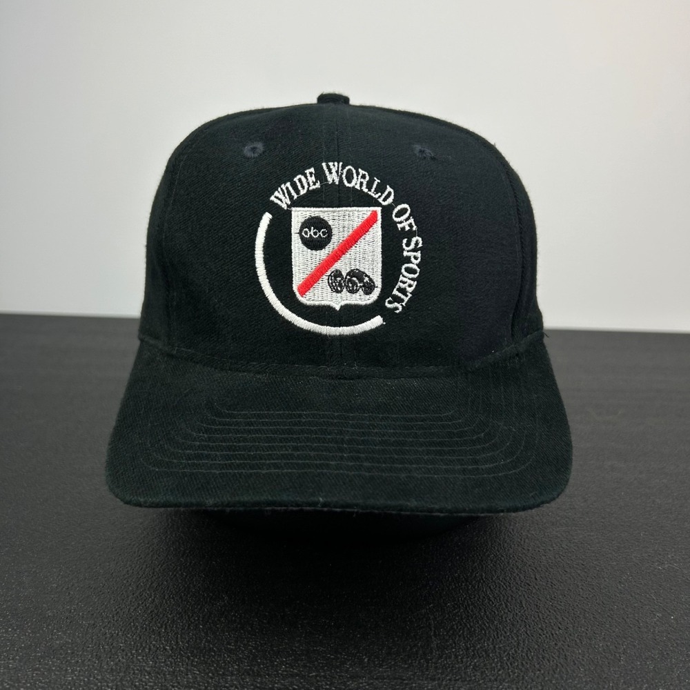 Vintage 90s Wide World Of Sports Hat Cap Snap. Back Adjustable Black ABC Adult
